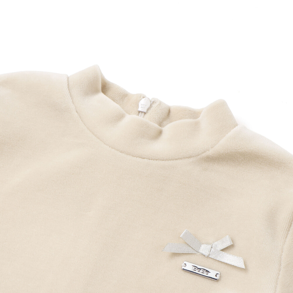 ベロア×ファンシーヤーン切り替えハイネックバルーンワンピース(90~140cm) ピンク 90cm