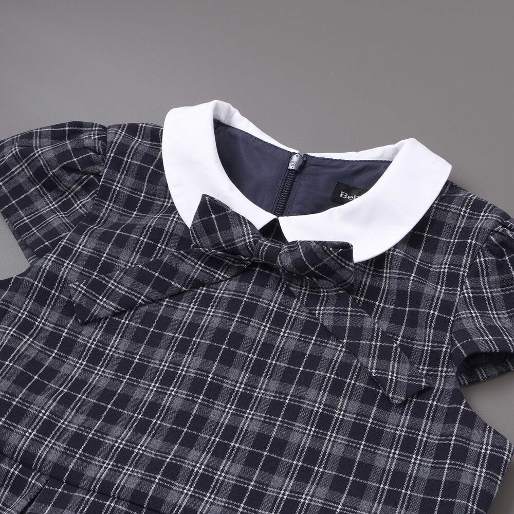 ボレロ+リボンタイ付きチェックワンピースセット(110~130cm) ネイビー系 110cm