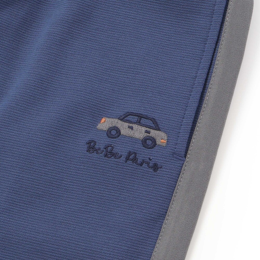 【抗菌・防臭】ミラノリブくるま刺しゅう9分丈ロングパンツ(90~130cm) グリーン SS(90-100cm)