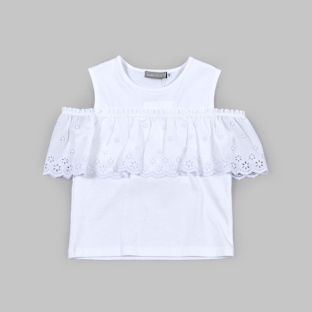 フラワー 刺繍 ローンレース オフショルダー Tシャツ（90～150cm 