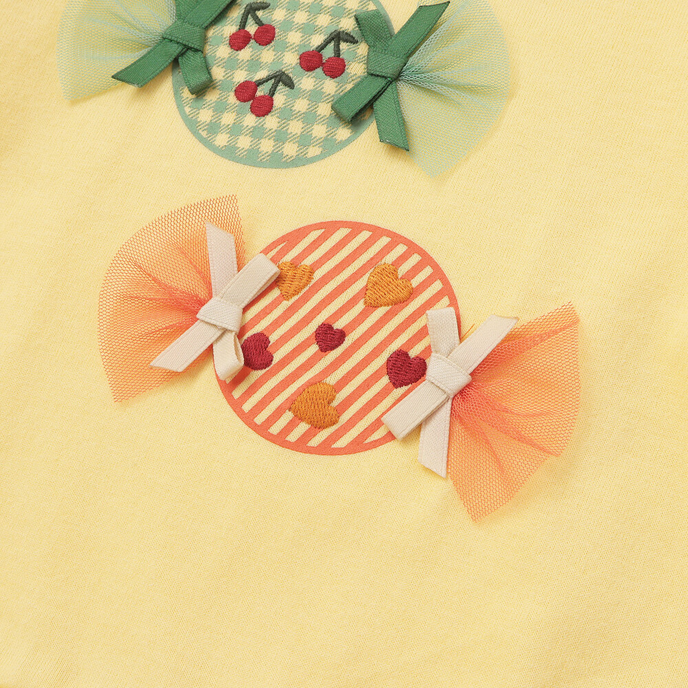 【抗菌・防臭】キャンディプリント裾フリル天竺長袖Tシャツ(90~130cm) ピンク SS(90-100cm)