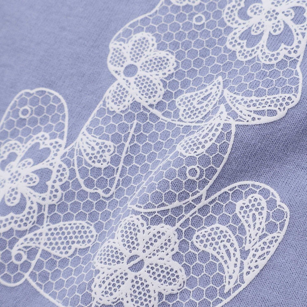 【抗菌・防臭】Rabbitレースプリント裾スカラップ天竺長袖Tシャツ(90~130cm) オフホワイト SS(90-100cm)
