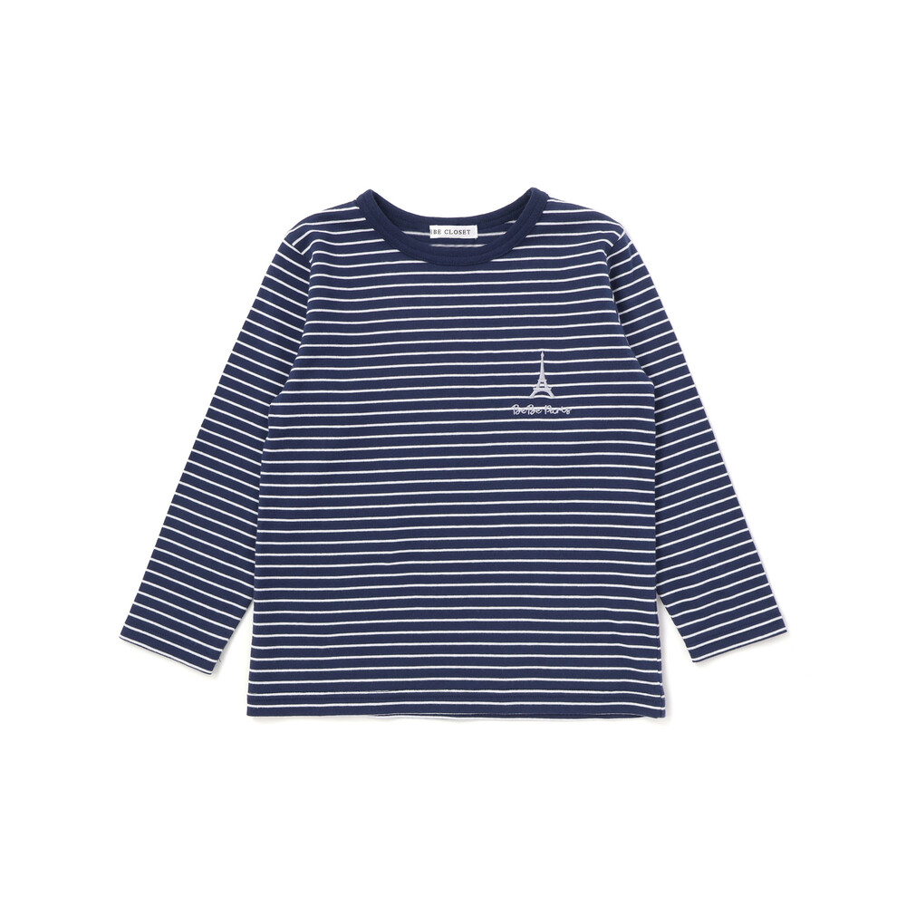 【抗菌・防臭】ワンポイント刺しゅう天竺長袖Tシャツ(90~130cm) ネイビー系 SS(90-100cm)