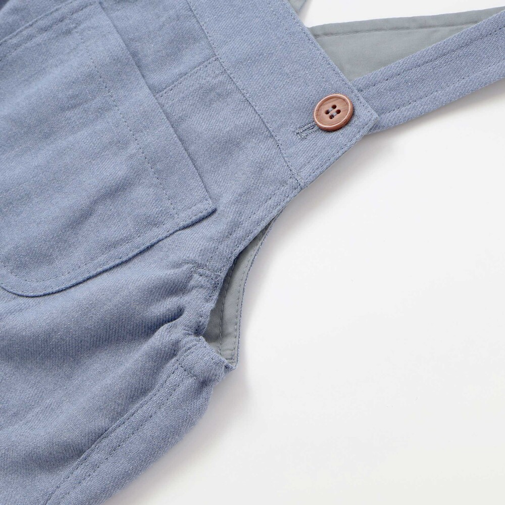 スラブ天竺肘パッチ長袖Tシャツ+オーバーオールセット(80~90cm) ブルー 80cm