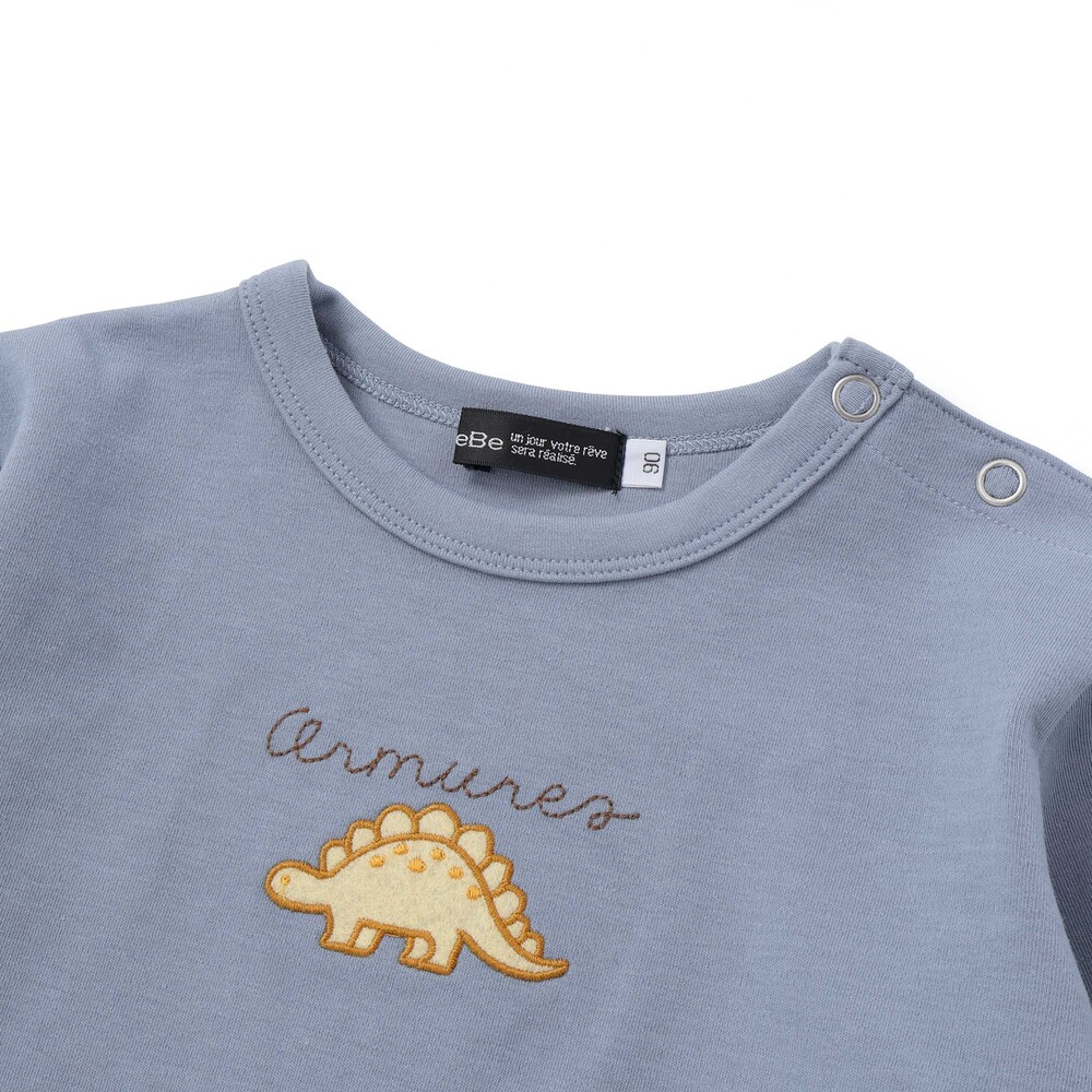 恐竜刺しゅうスムース長袖Tシャツ+ムラ染めジョガーパンツ セット(80~90cm) グリーン 80cm