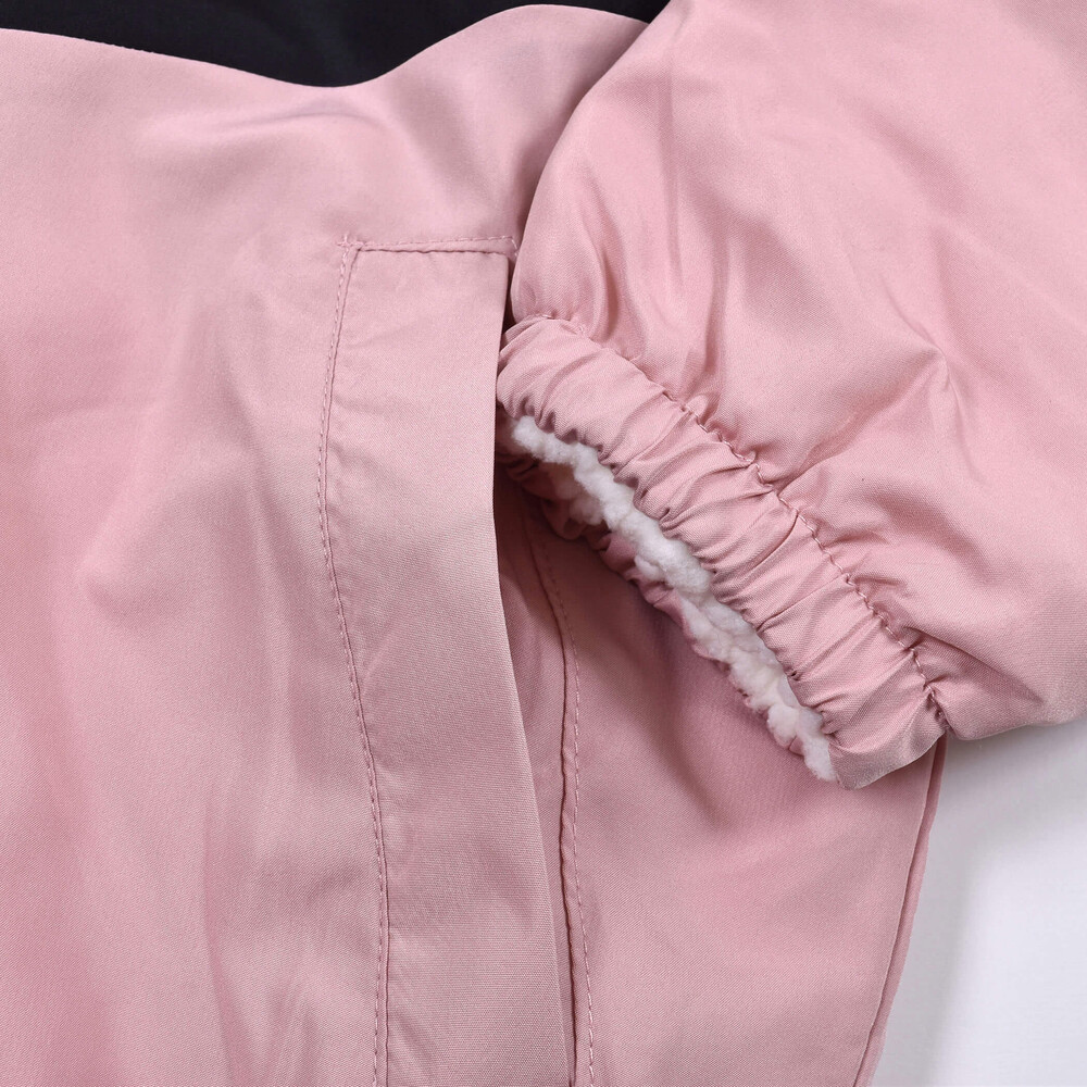 【ニコ☆プチ掲載】 ライン 入り タフタ 裏 ボア リバーシブル 長袖 パーカー (130~160cm) ピンク 130cm