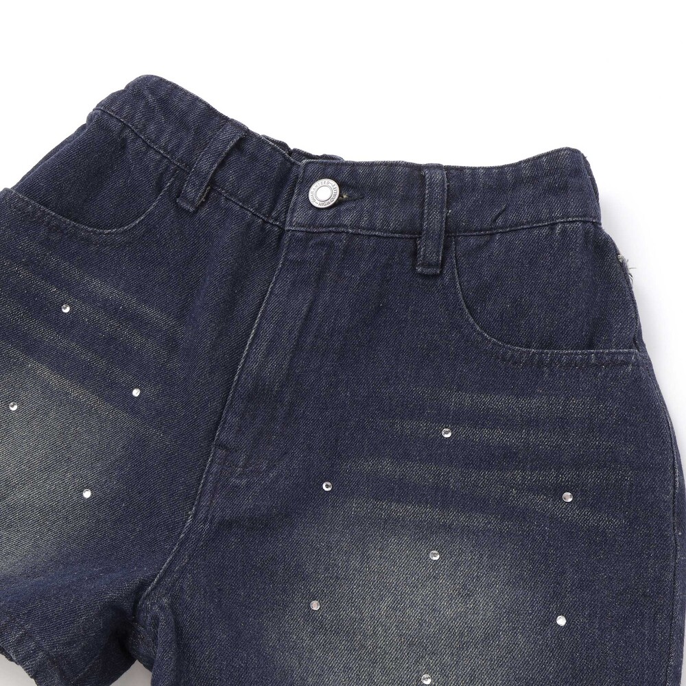 ラインストーンショートデニムパンツ(130~160cm) ネイビー 130cm