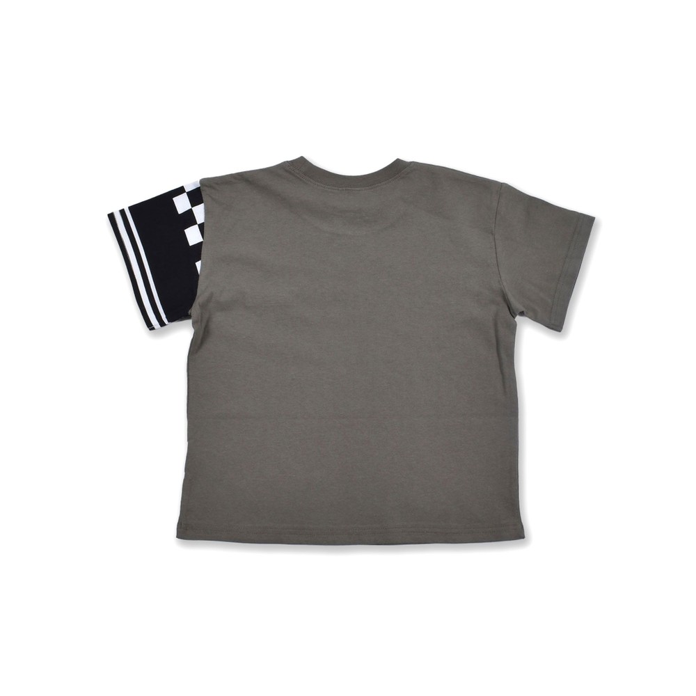 フラッグチェック ボーダー 切り替え スリーブ Tシャツ(120~160cm) グリーン 160cm