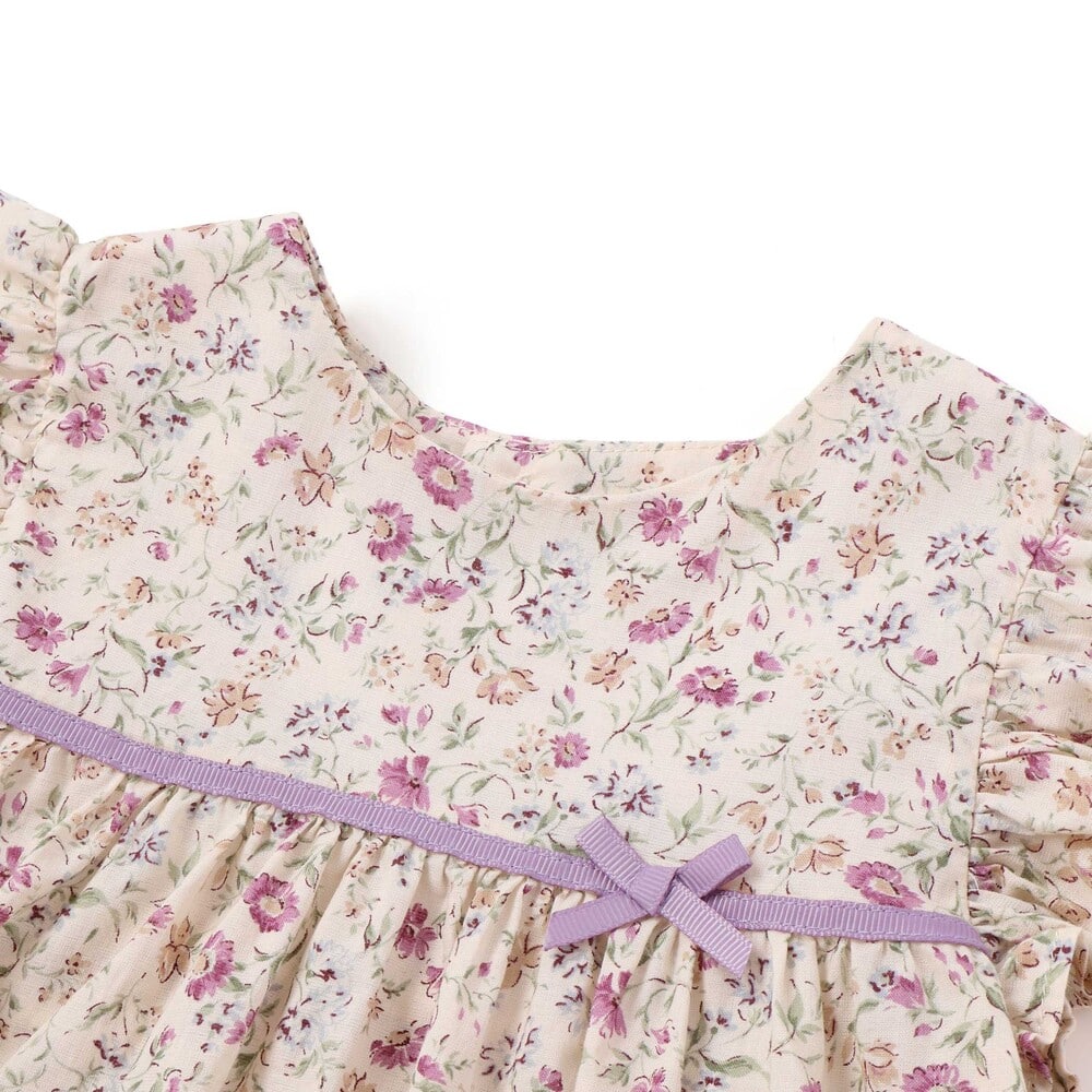 【お揃い】フリル袖 小花柄ワンピース+ブルマ 2点セットベビー(70~90cm) イエロー系 S
