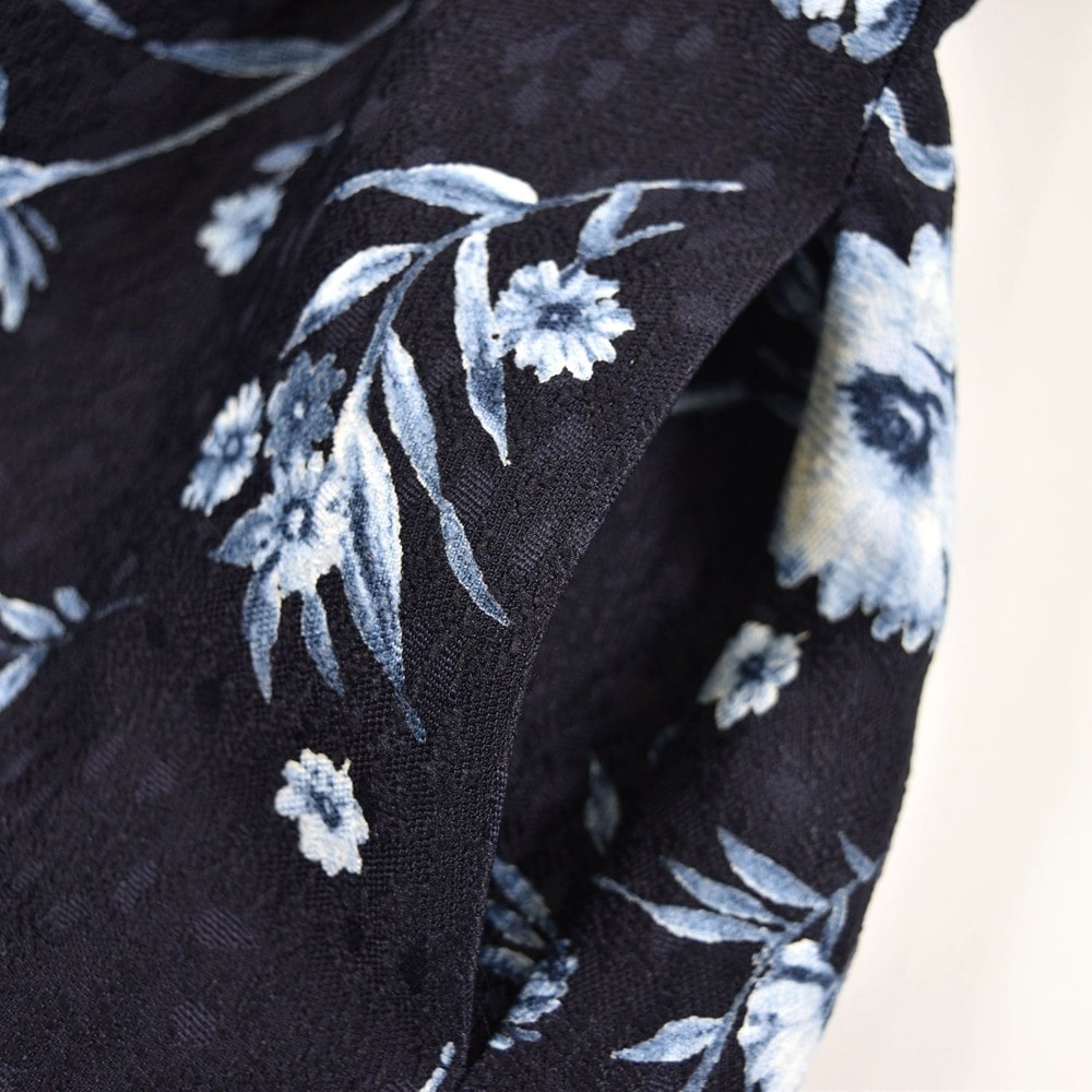 日本製 フォーマル ジャガード 花柄 リボン Aライン ワンピース ジャンパースカート ドレス (80cm~140cm) ネイビー系 80cm