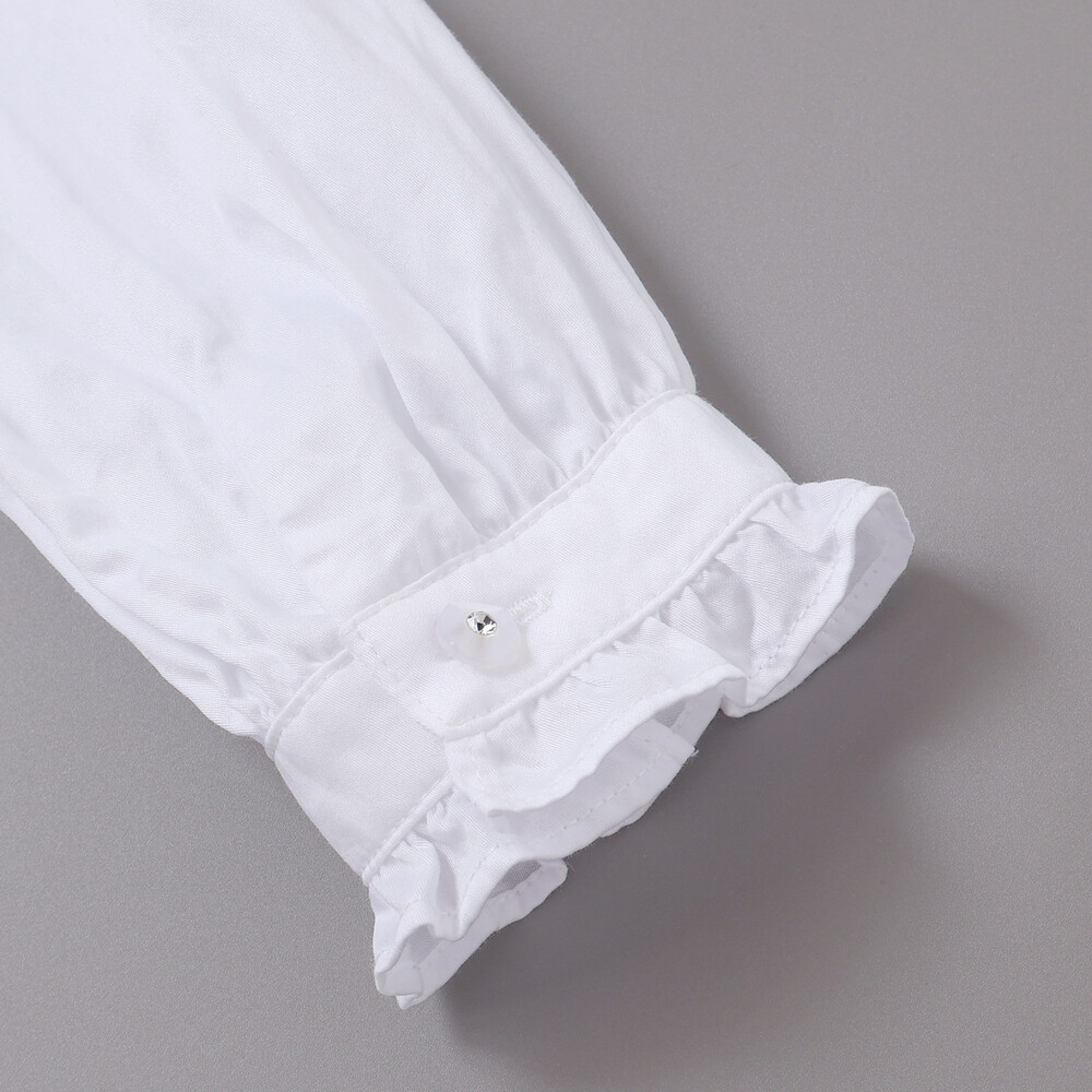 袖口フリルサテン長袖ブラウス(110~130cm) ホワイト 110cm