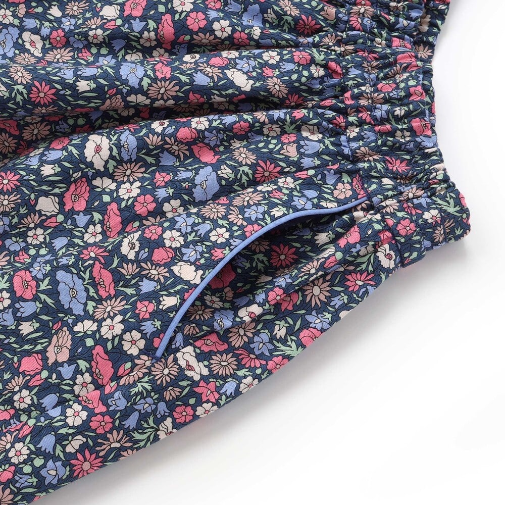 【日本製】【お揃い】リバティプリント(PETAL & DAISY)配色パイピング キュロットパンツ(100~140cm) ピンク系 100cm