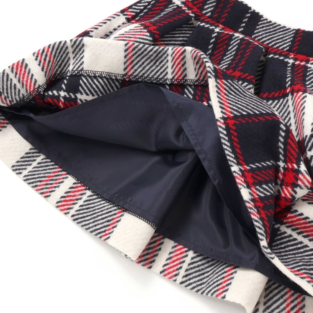【日本製】【お揃い】ウールチェックフロントタックスカート(100~140cm) ネイビー系 100cm
