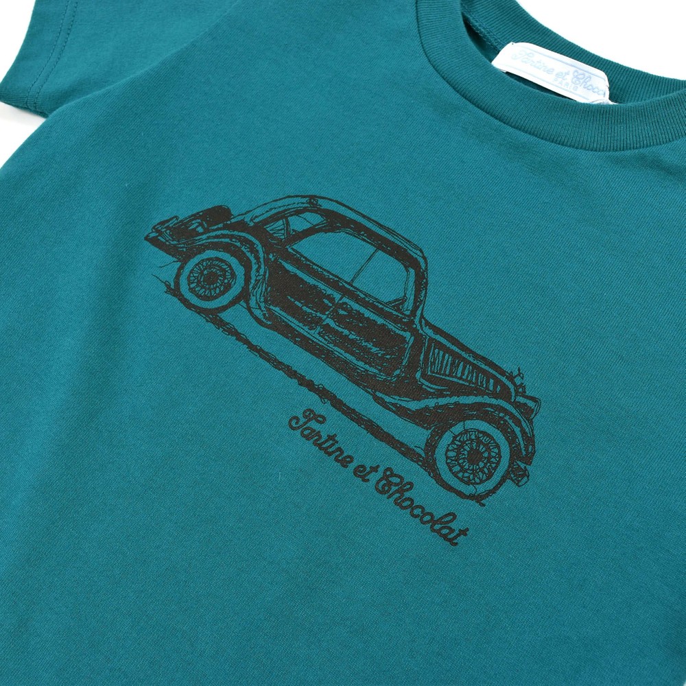 日本製 コットン TCロゴ 車 プリント 半袖 Tシャツ (90~110cm) グリーン 110cm