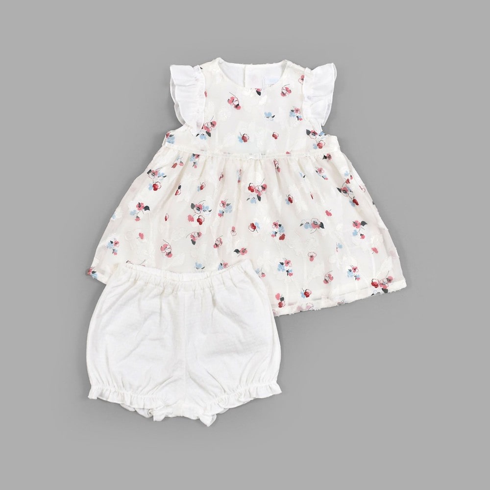 シフォンカット 花柄 ブルマ付き 半袖 ワンピース (70~90cm)(S