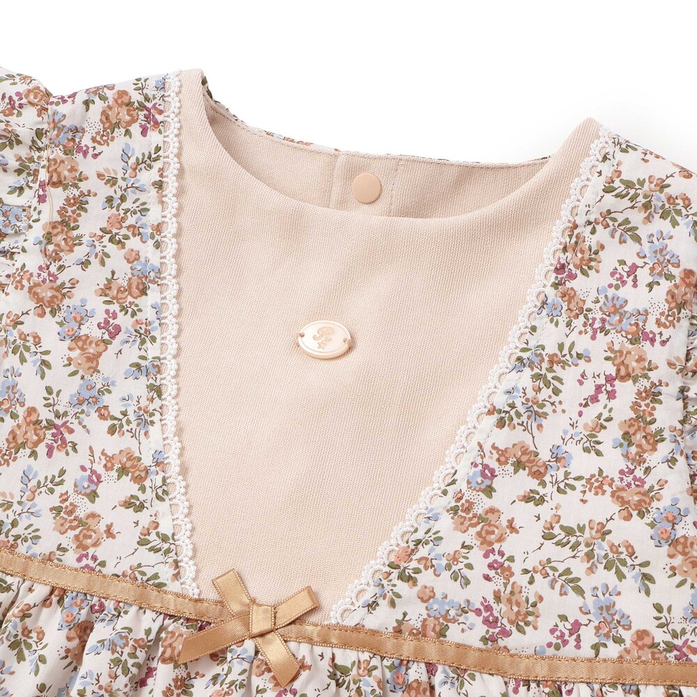 【お揃い】リバティタナローン(Moon Moth)プリントフリルワンピース+ブルマセットベビー(70~90cm) ベージュ系 S(70-80cm