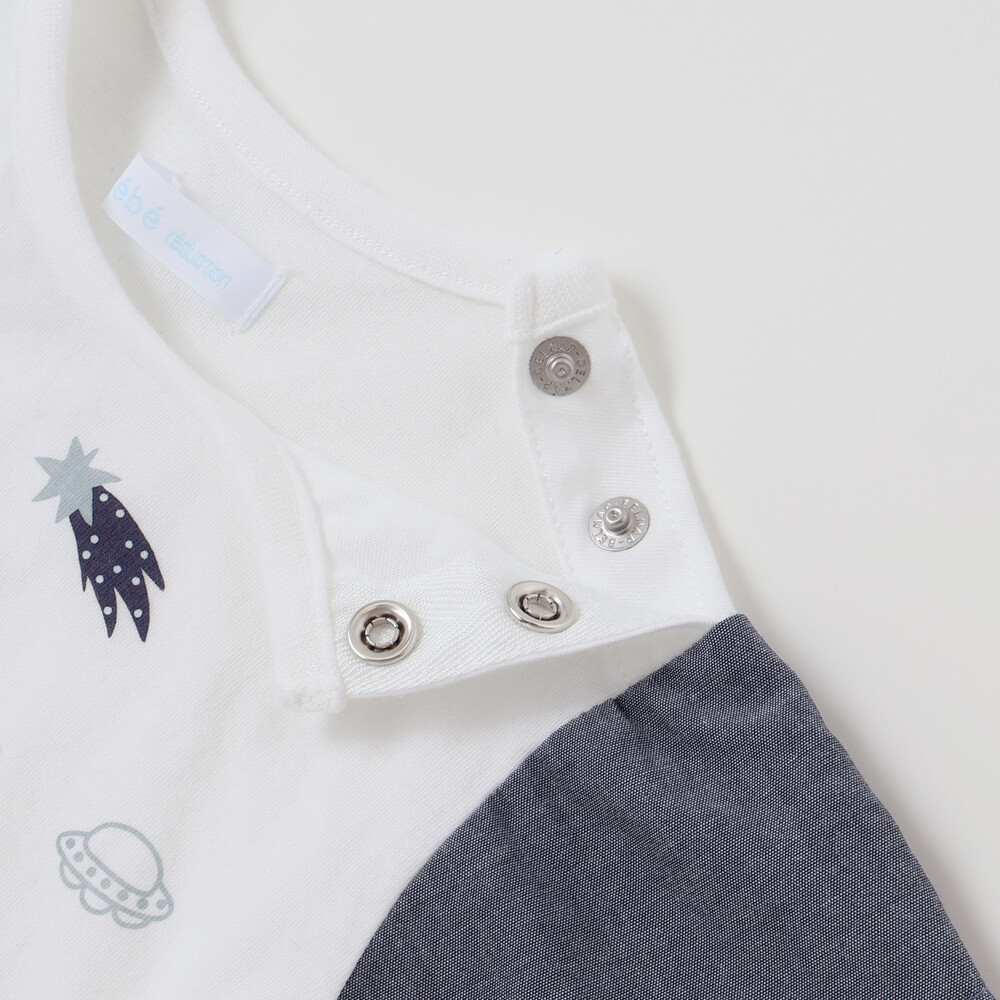 天竺半袖Tシャツ&ダンガリーパンツセット(70~90cm) ブルー系 S(70-80cm)