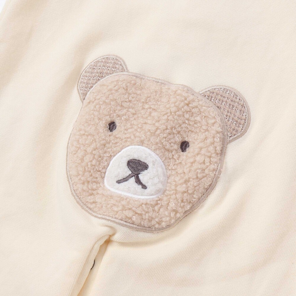 裏毛クマパッチ切替2way長袖カバーオール ベビー(50~75cm) オフホワイト ワンサイズ(50-75cm)