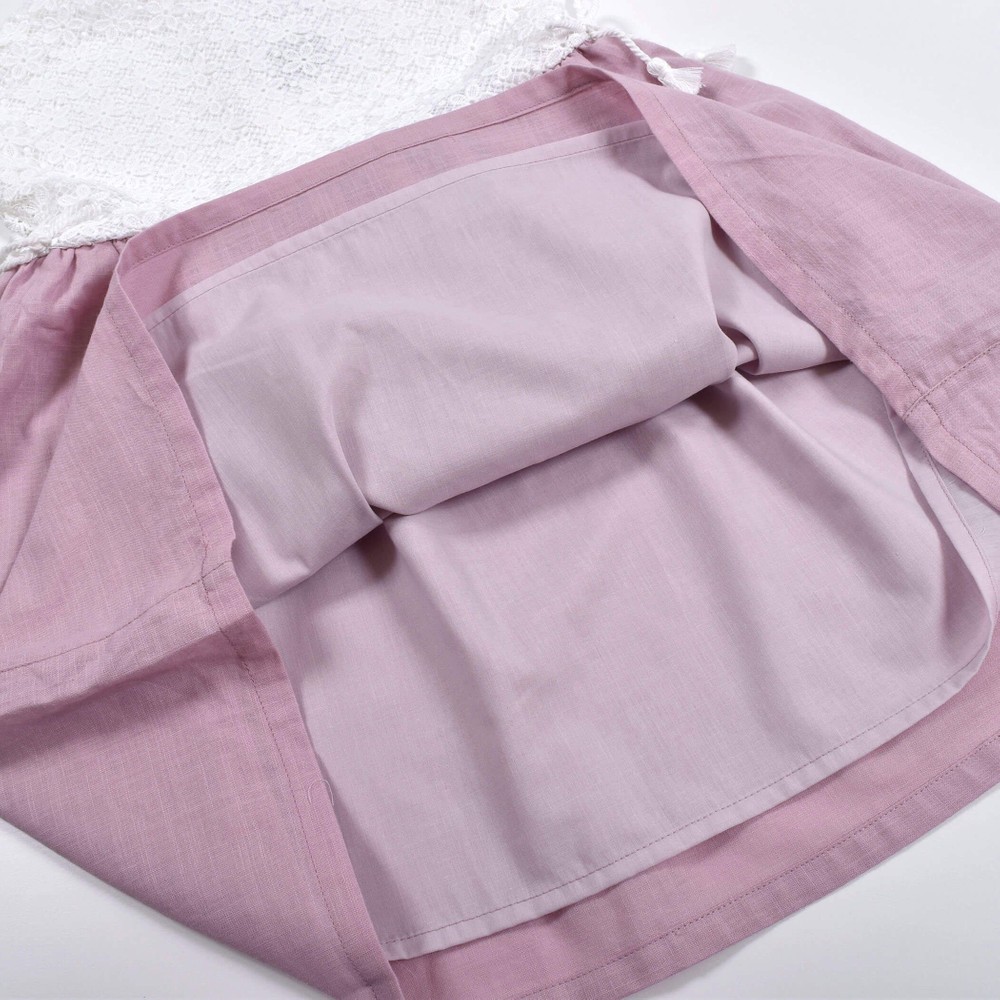 かぎ編み風 切り替え 布帛 ワンピース(80~130cm) パープル 110cm