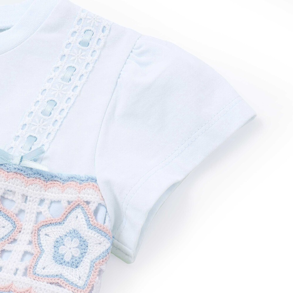 【お揃い】かぎ編み風レースビスチェドッキング天竺ワンピース(80~130cm) パープル系 80cm