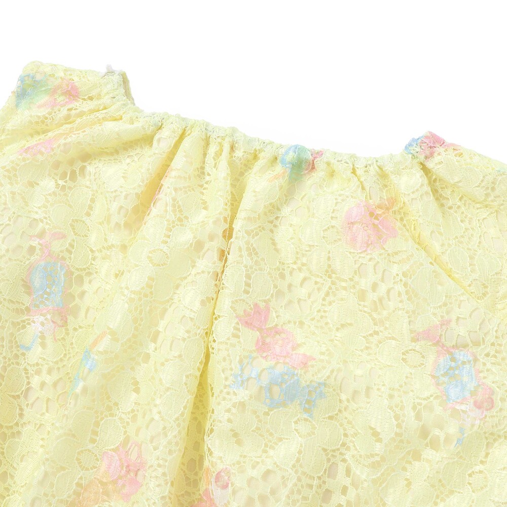 【お揃い】花柄レースアイス総柄肩明きワンピース(90~130cm) ブルー系 90cm