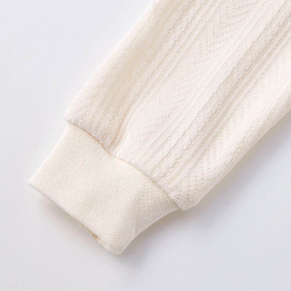 きらめくグリッタープリント切り替えトレーナー+ケーブル編みチェックショートパンツ2点セット(80~130cm) オフホワイト 80cm