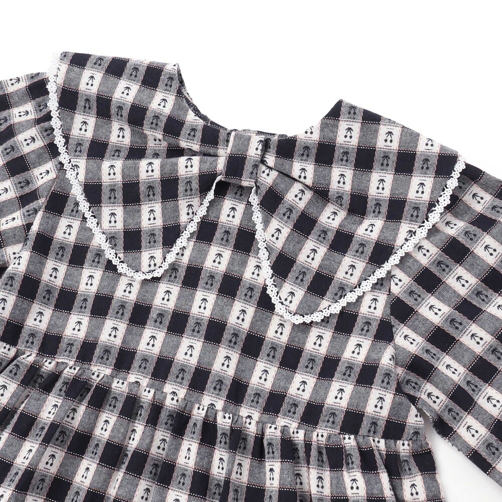 【お揃い】ビッグカラーチェックワンピース+ベストセット(90~130cm) レッド系 90cm