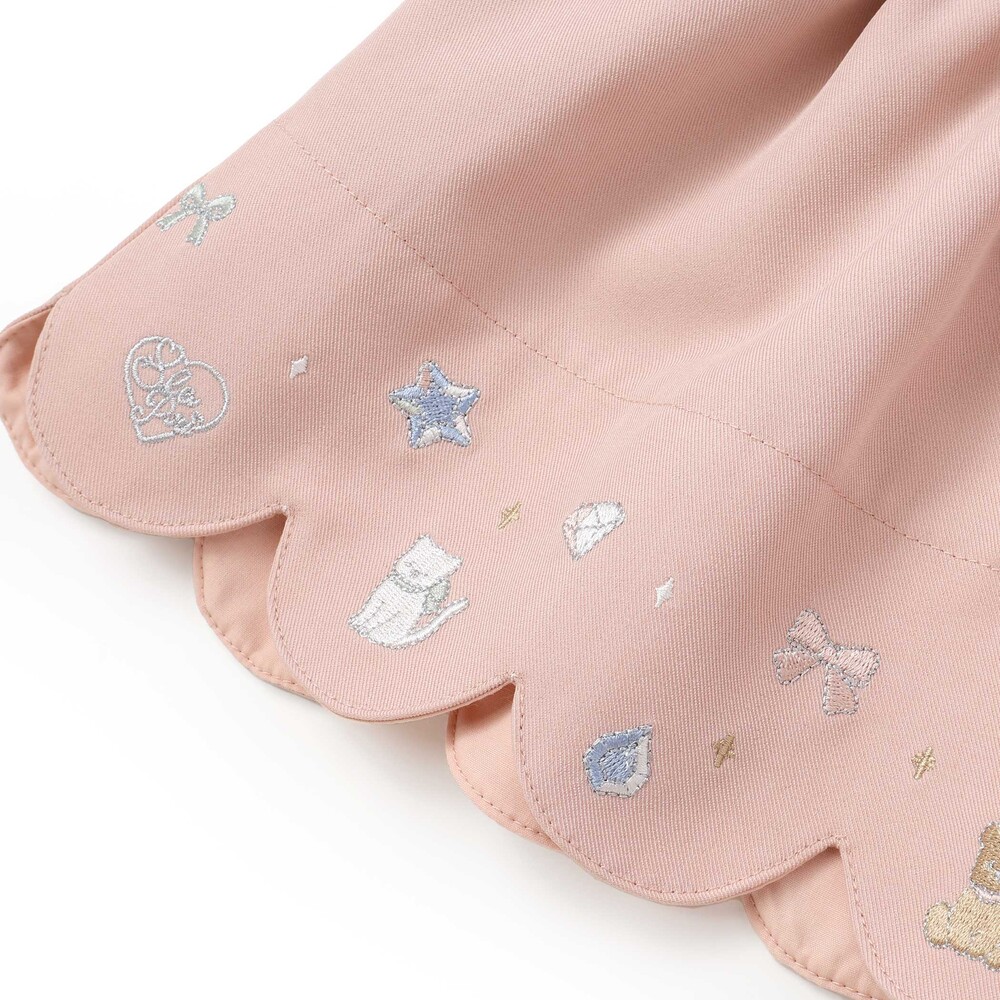 【スラプリ】袖口フリルTシャツ+裾刺しゅうチュニックセット(90~130cm) ピンク 90cm