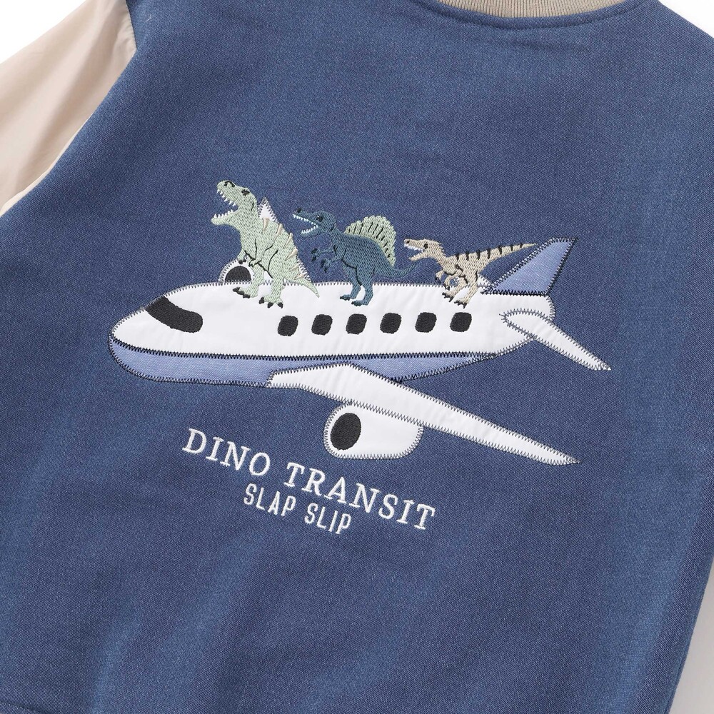 恐竜ロゴ刺しゅうデニム風ニットスタジャン(90~130cm) ブルー 90cm