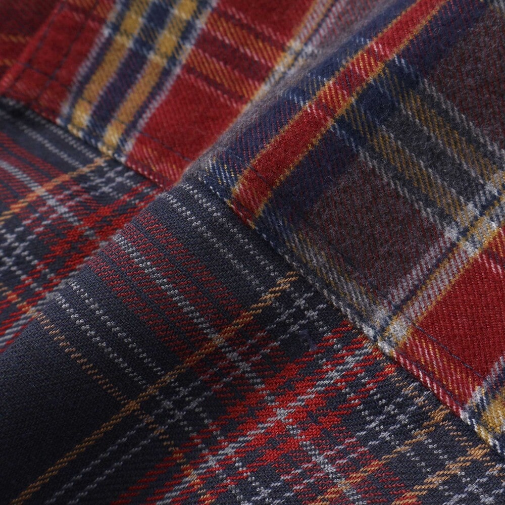 【お揃い】もこもこボア襟切り替えチェックシャツ(90~130cm) ネイビー×レッド系 90cm