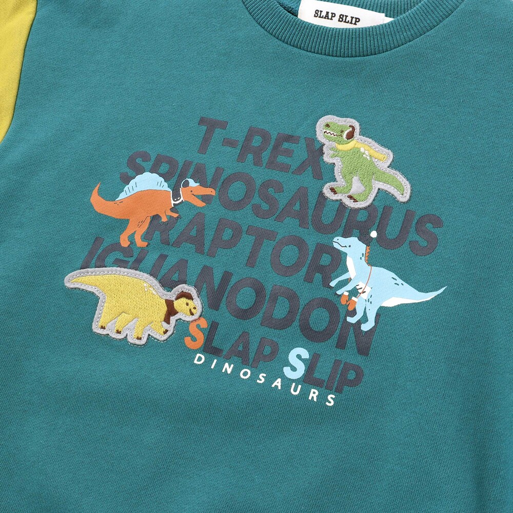 袖配色恐竜ごちそうモチーフトレーナー(80~130cm) グリーン系 80cm