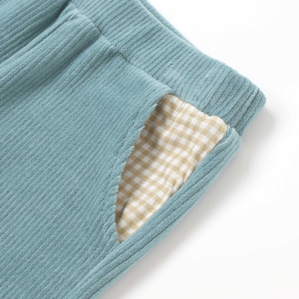 消防車恐竜おしりパッチ折り返し裾チェックロングパンツ(80~130cm) ブラック 80cm