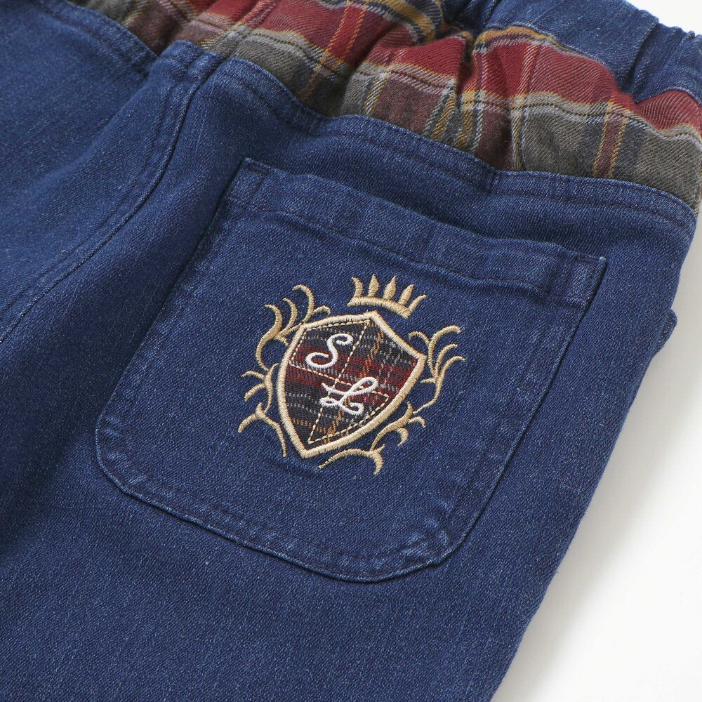 【お揃い】モコモコ裾ボアデニムボンディングパンツ(90~130cm) ブルー 90cm