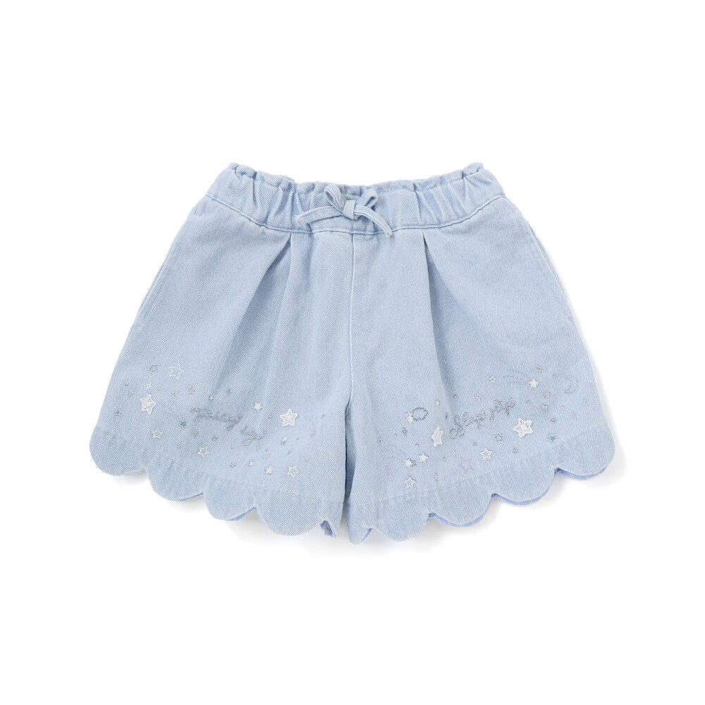 キラキラプリント裾スカラップリボン付きショートパンツ(90~130cm) ブルー 90cm