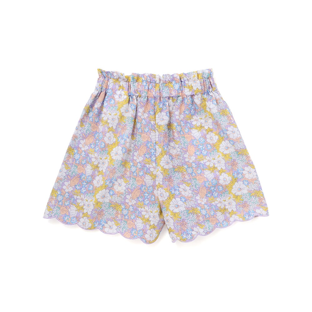 裾スカラップシャンブレー&花柄ショートパンツ(90~130cm) ピンク系 90cm