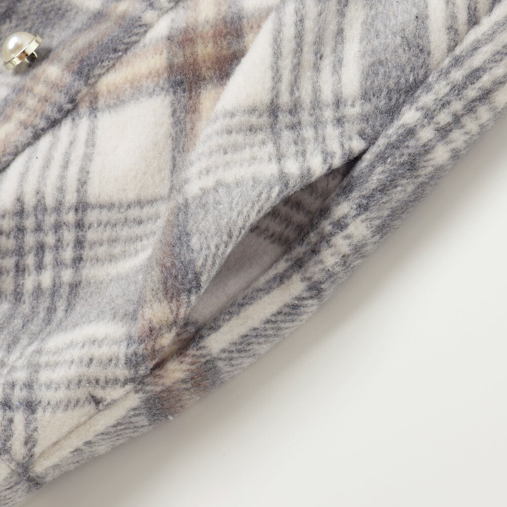 【お揃い】ファー切替チェック台形スカート(90~130cm) グレー系 90cm