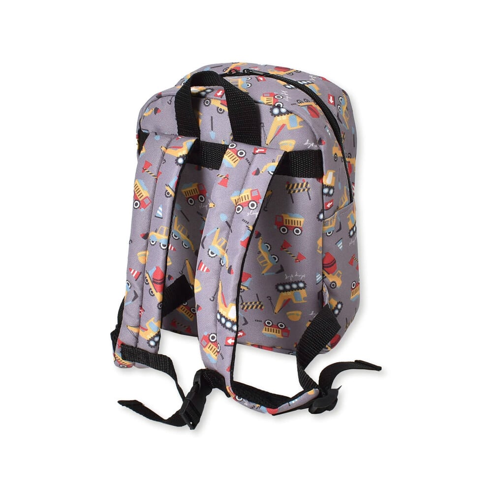 総柄 恐竜 働く車 ポケット 付き リュック (S~M)(S グレー系): グッズ