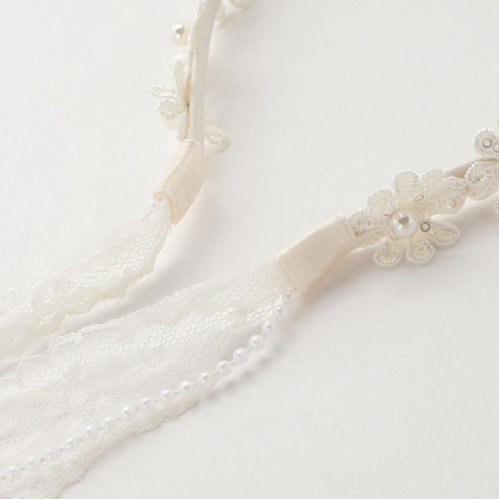 パールビーズお花レースカチューシャ オフホワイト(レース) ワンサイズ