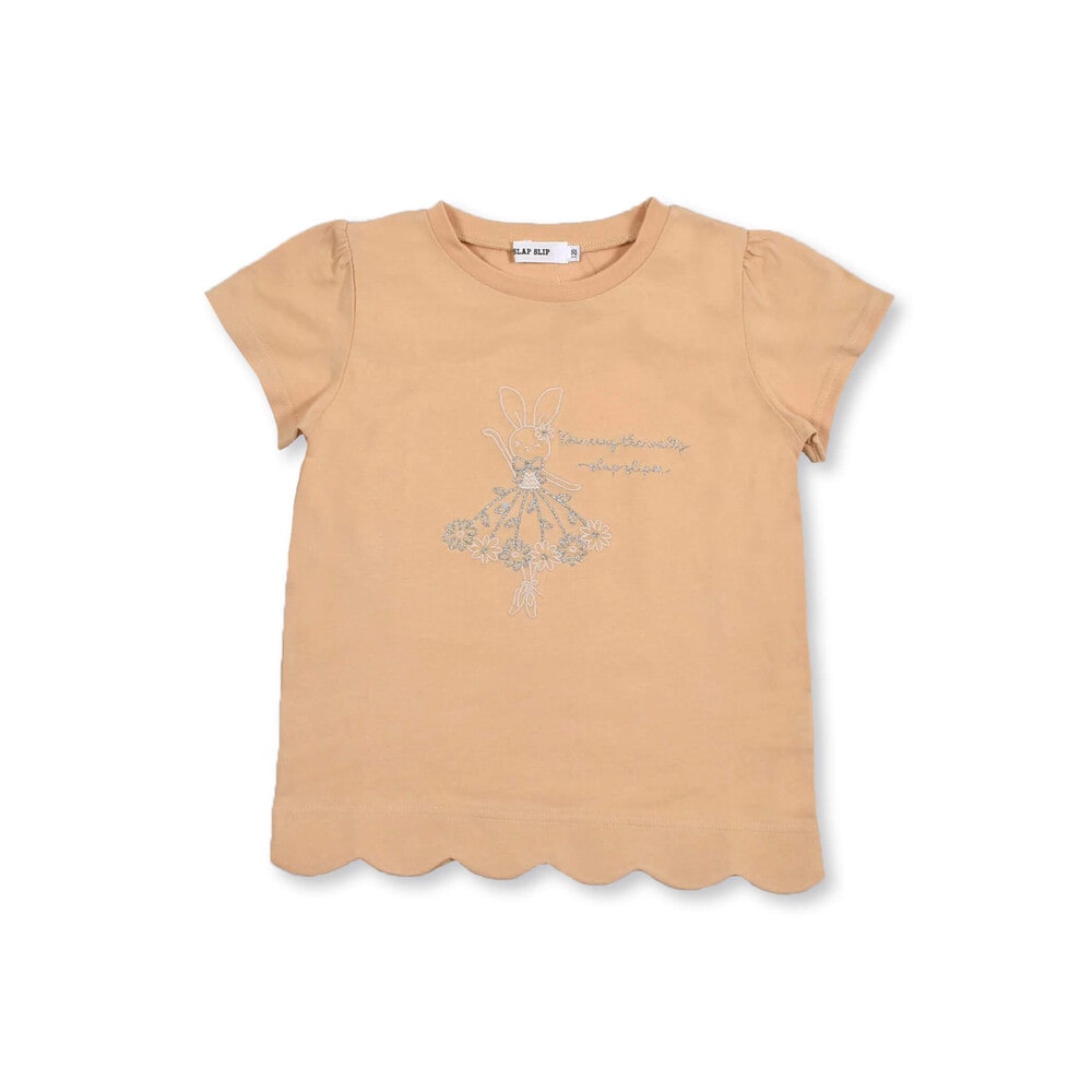 バレリーナ 刺繍 ロゴ 天竺 Tシャツ (80~130cm)(80cm オレンジ