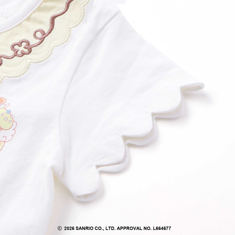 【シナモロール/ポムポムプリン×SLAPSLIP】袖スカラップ耳付きセーラー襟風Tシャツ(90~130cm) オフホワイト 90cm