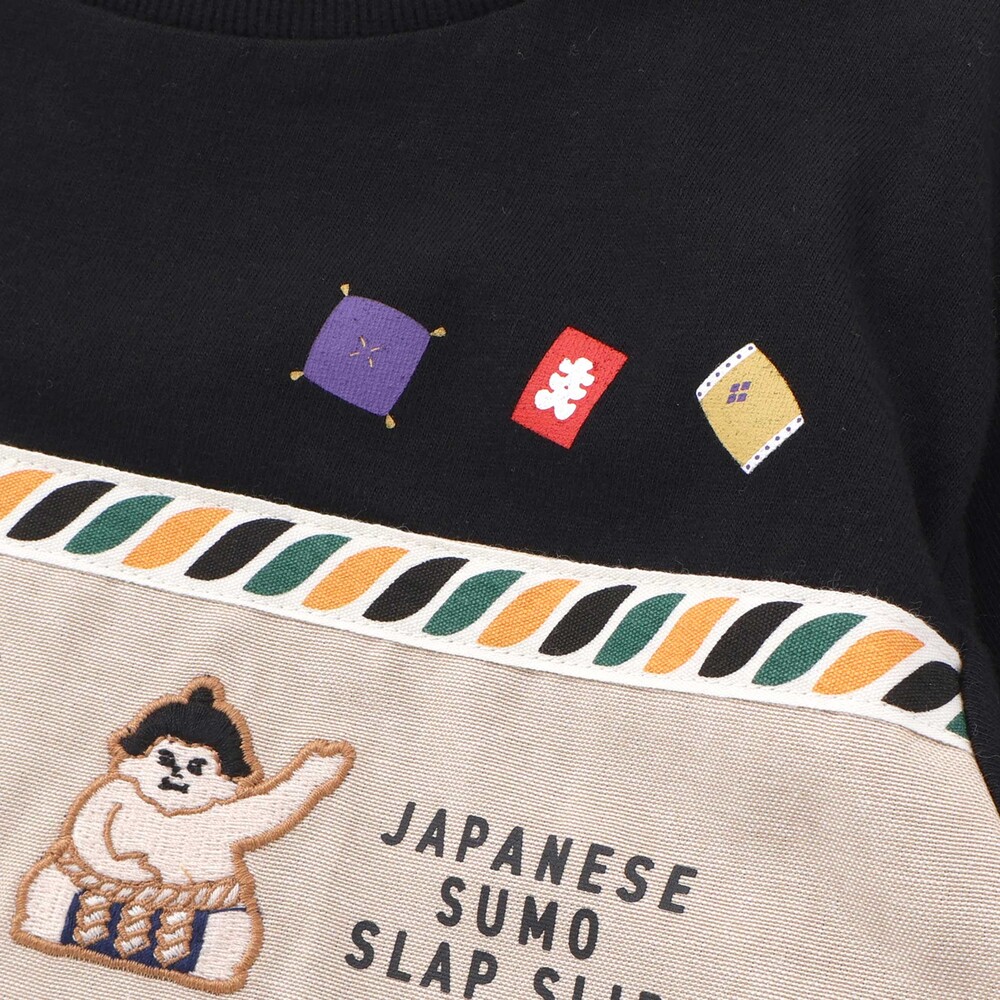 天竺シャンブレーチェック切り替え7分袖Tシャツ(80~130cm) ブラック 80cm