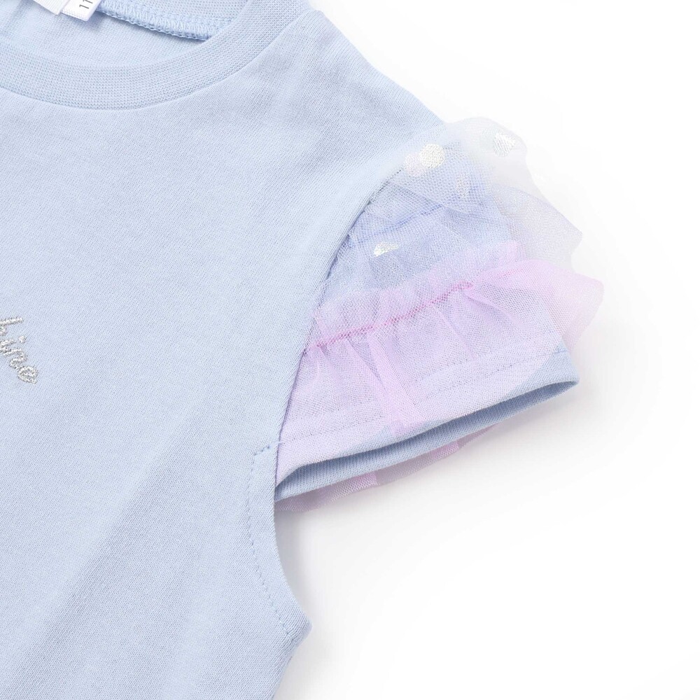 【スラプリ】チュールスリーブ天竺半袖Tシャツ(80~130cm) ブルー 80cm