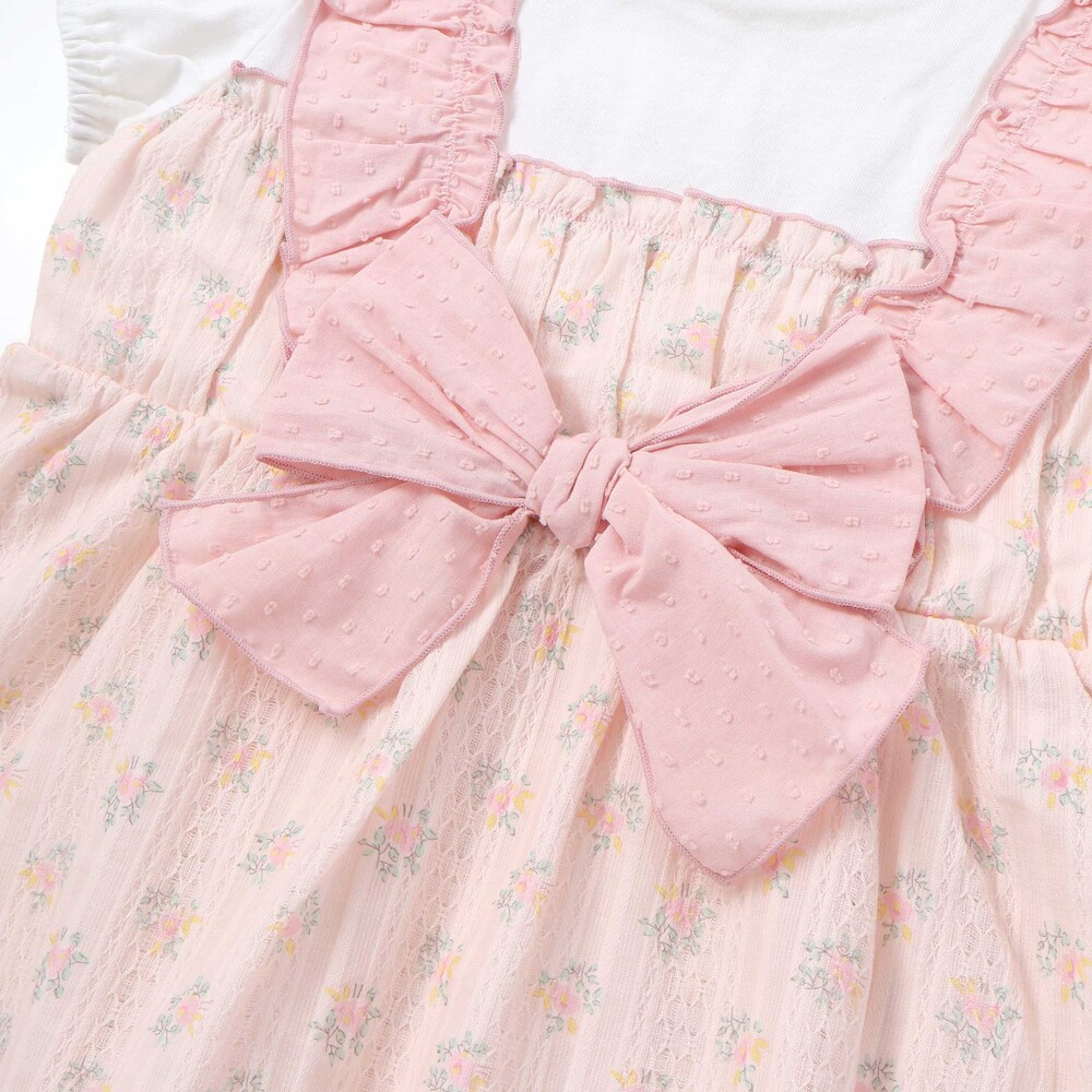 肩フリル花柄レースドッキング半袖Tシャツ(80~130cm) イエロー系 80cm