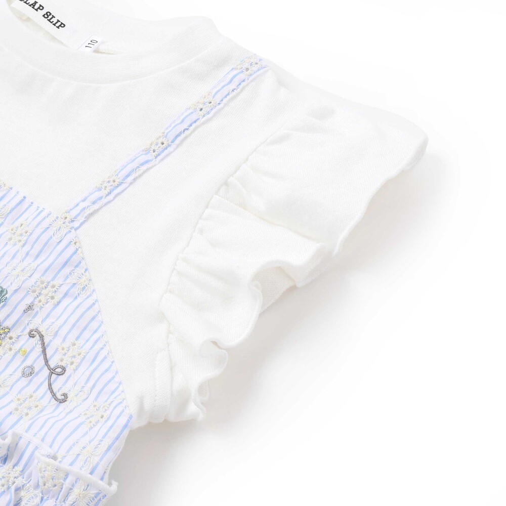 【お揃い】スカラップキャミストライプ&ドビー半袖Tシャツ(80~130cm) ネイビー 80cm