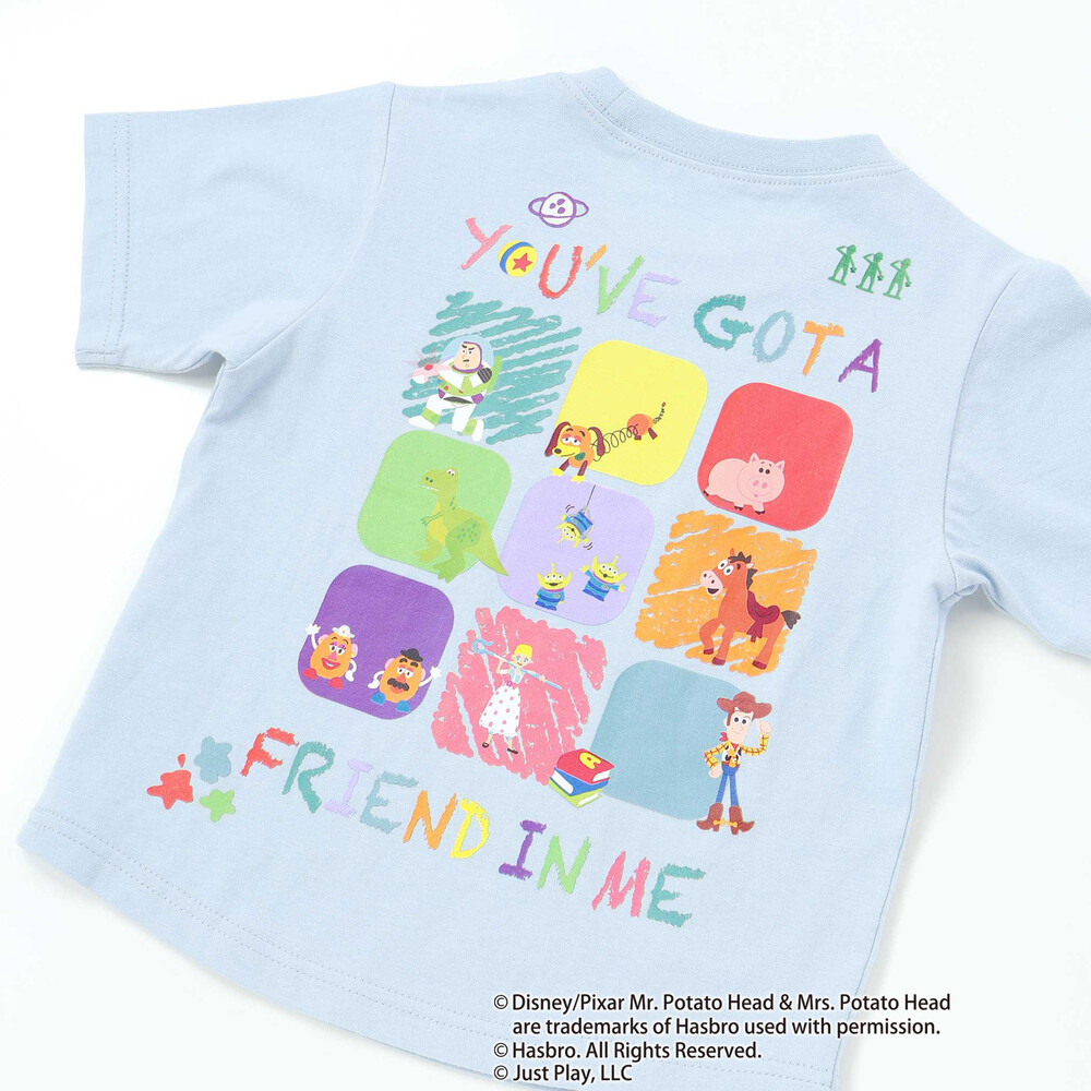 【トイ・ストーリー(Toy Story)コレクション】キャラクターワッペン&バックプリント半袖Tシャツ(80~130cm) ブルー 80cm
