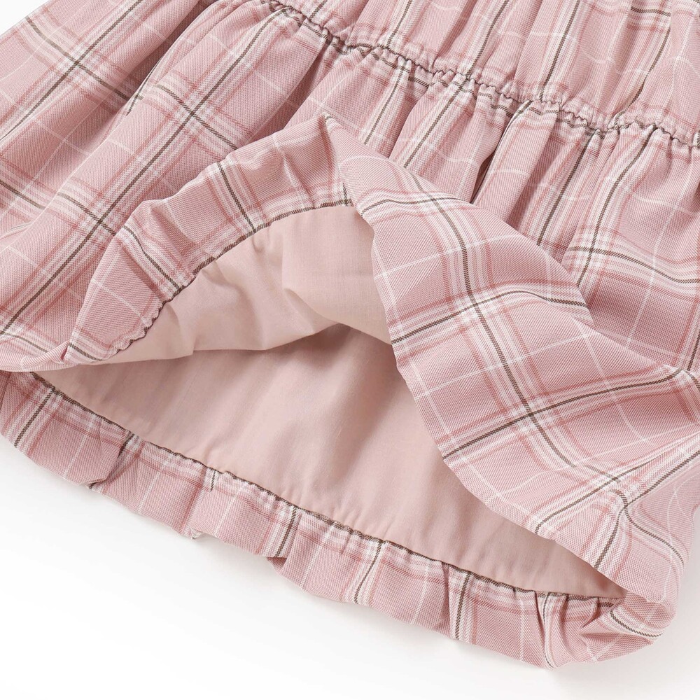【お揃い】チェックドッキング長袖Tシャツ(80~130cm) ベージュ系 80cm