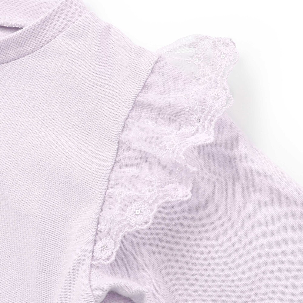 【サンリオキャラクターズxSLAPSLIP】パッチ刺しゅう肩フリル長袖Tシャツ(80~130cm) パープル 80cm