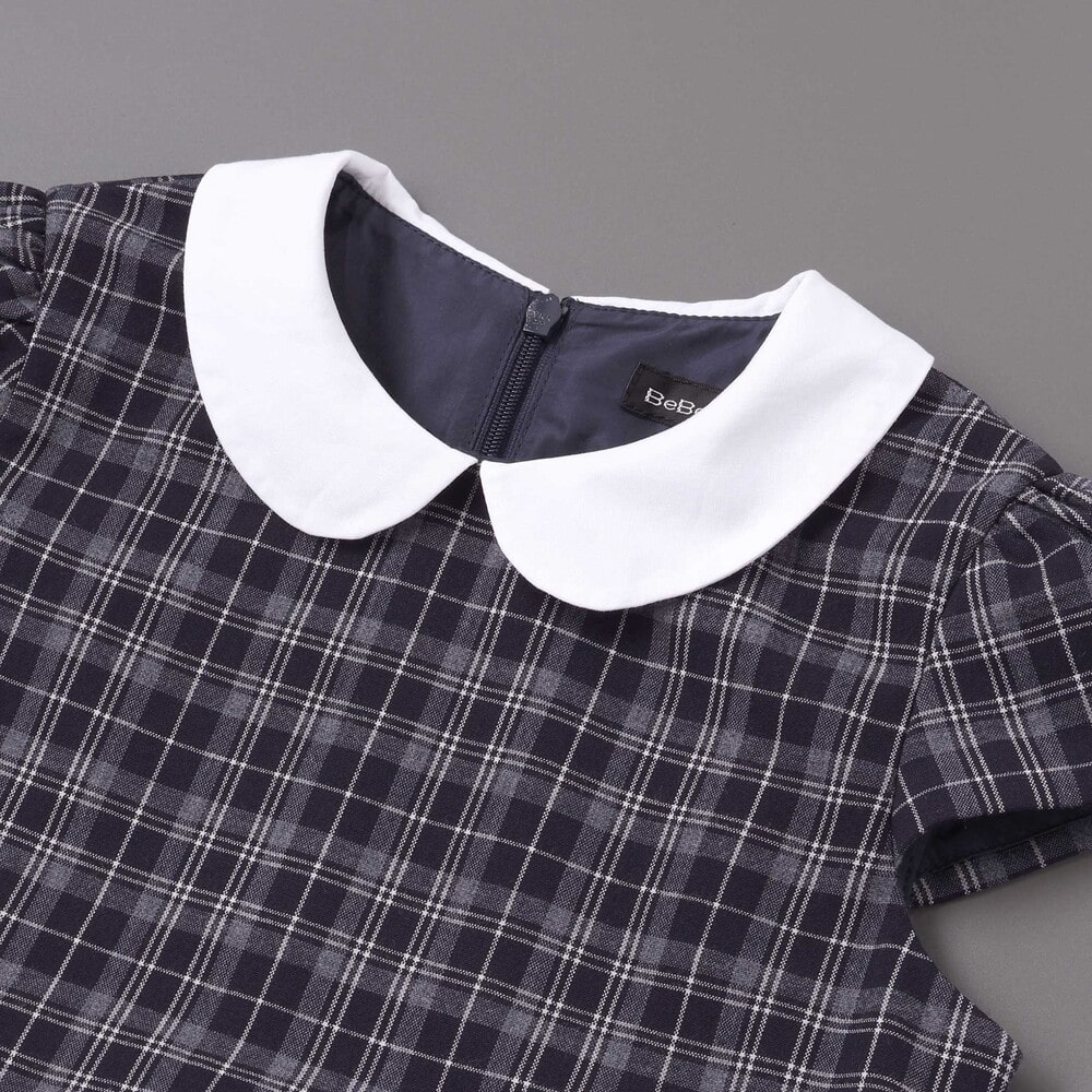 ボレロ+リボンタイ付きチェックワンピースセット(110~130cm) ネイビー系 110cm