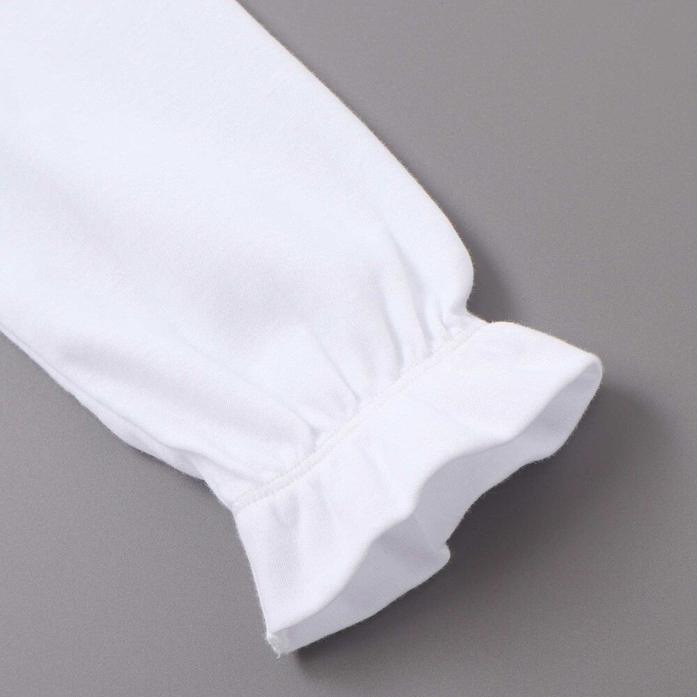 花レース丸襟フロントタックスムース長袖ブラウス(90~140cm) ホワイト 90cm