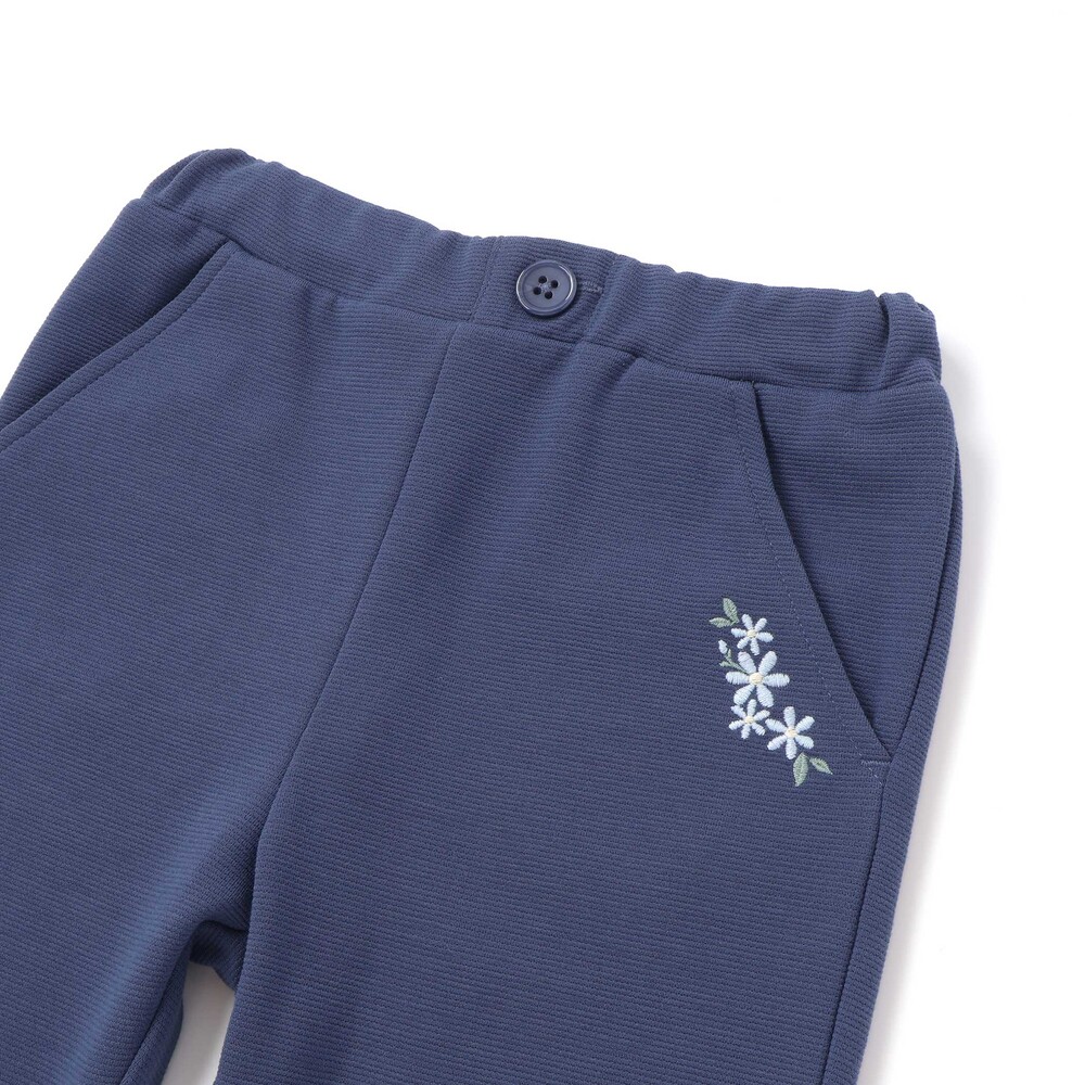 【抗菌・防臭】ミラノリブお花刺しゅう8分丈ロングパンツ(90~130cm) ピンク SS(90-100cm)